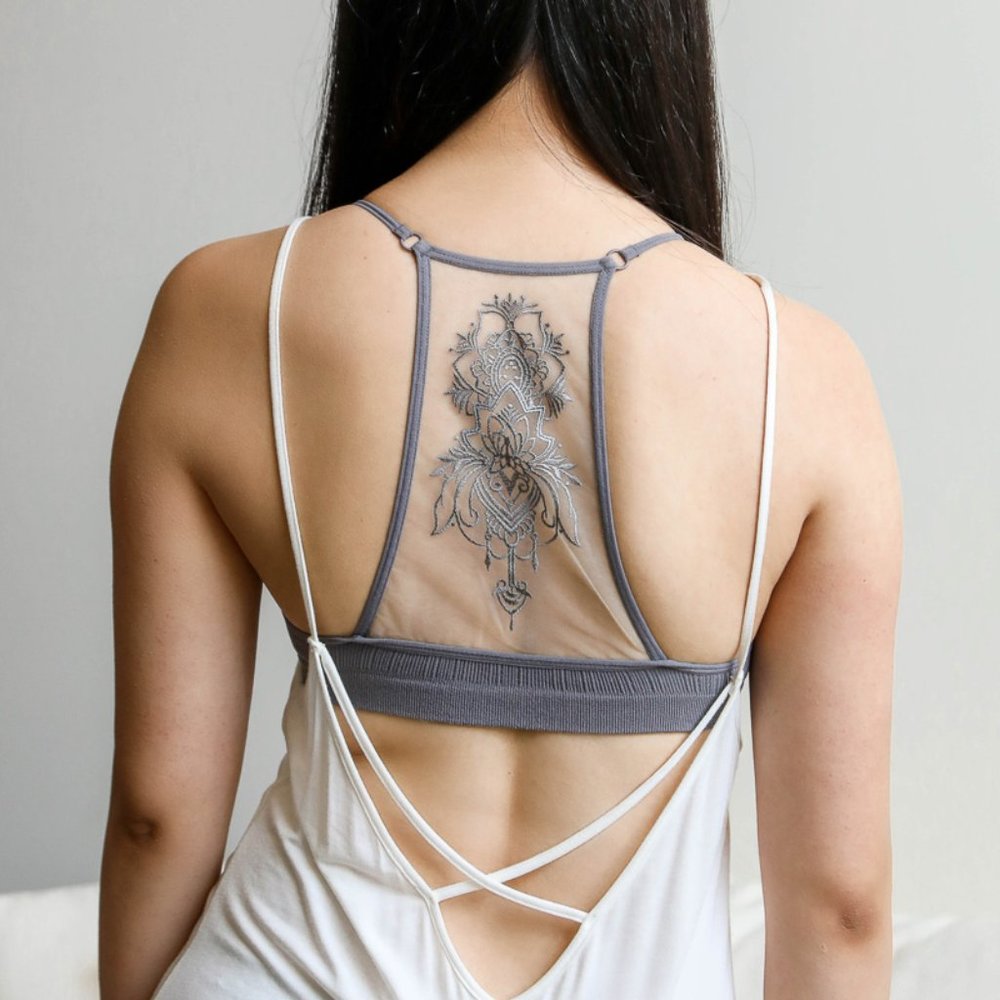 Grey Tattoo Mesh Racerback Bralette